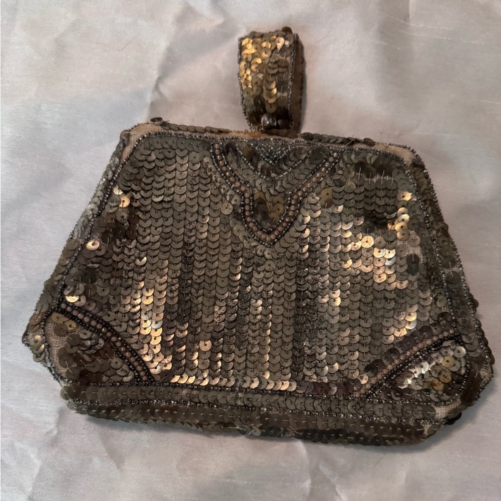 ANTIQUE CLUTCH FANNY PACK SEQUIN HAND MADE WEDDING ART NOUVEAU